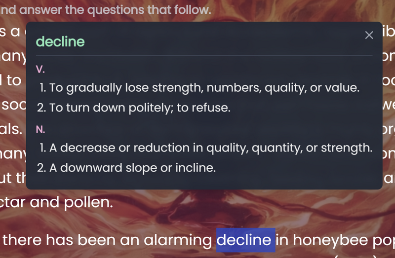 Online dictionary result
